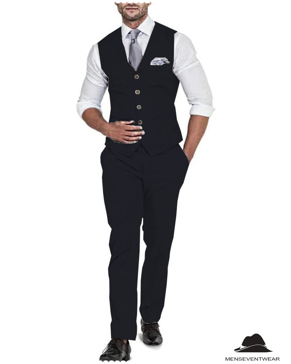 2 Pieces Mens Suit Flat Linen V Neck For Wedding (Vest + Pants) mens event wear