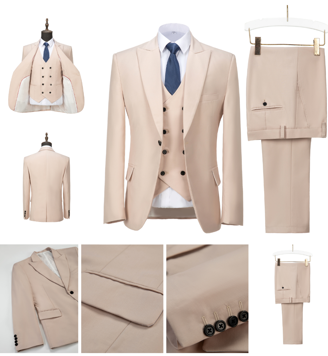 3 Piece Mens Suit Slim Fit Solid Peak Lapel Suit (Blazer + Vest + Pants) Adam Reed