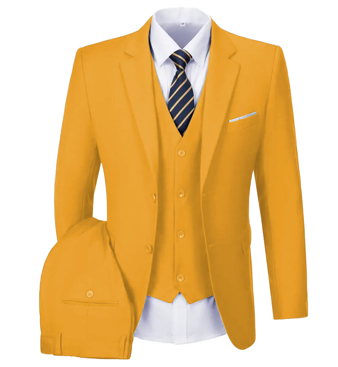 Casual Men's 3 Pieces Mens Suit Notch Lapel Flat Tuxedos (Blazer+vest+Pants) mens event wear