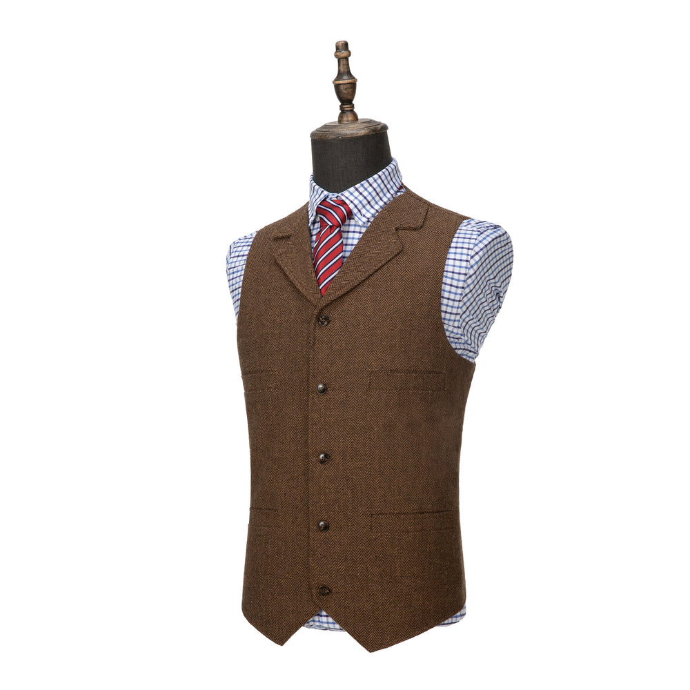 Casual Men's Classic Slim Fit Tweed Herringbone Notch Lapel Waistcoat menseventwear