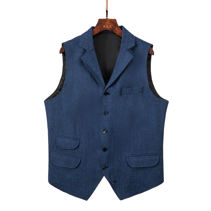 Casual Men's Classic Tweed Herringbone Notch Lapel Waistcoat mens event wear