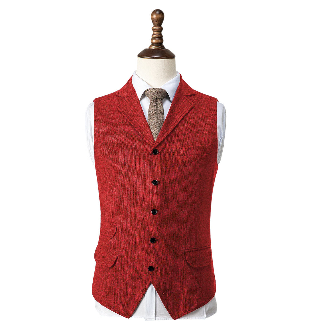 Casual Men's Classic Tweed Herringbone Notch Lapel Waistcoat mens event wear