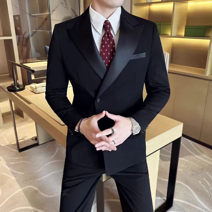 Casual Men's Suit Slim Fit Double Breasted 2 Piece Business Tuxedos (Blazer+Pants) mens event wear