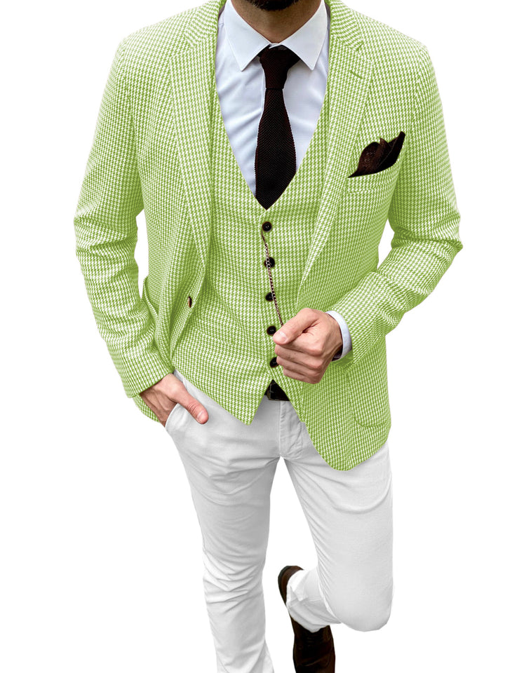 Fashion Men's 3 Pieces Houndstooth Notch Lapel Tuxedos (Blazer+vest+Pants) mens event wear