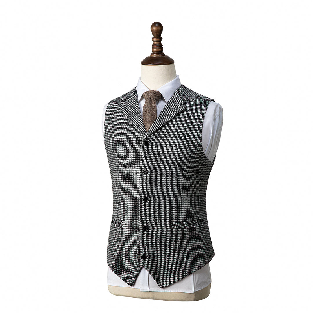 Fashion Men's Slim Fit Tweed Houndstooth Notch Lapel Waistcoat mens event wear