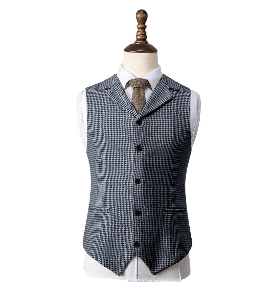 Fashion Men's Slim Fit Tweed Houndstooth Notch Lapel Waistcoat mens event wear