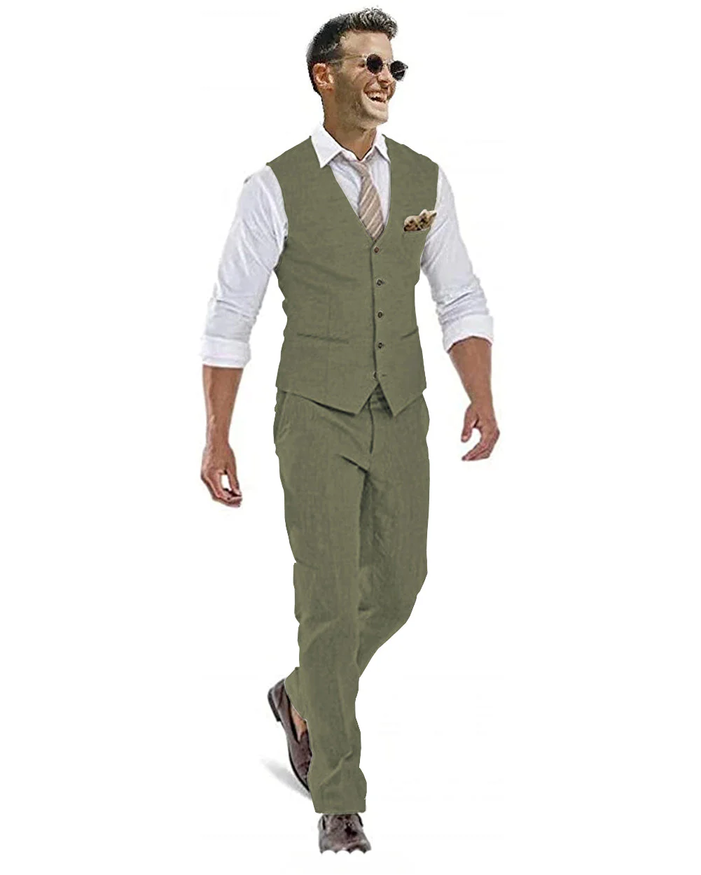 Formal 2 Pieces Mens Suit Flat Linen V Neck For Wedding (Vest + Pants) mens event wear