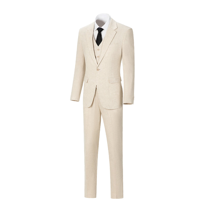 Formal 3 Pieces Mens Suit Flat Linen Notch Lapel Suit (Blazer + Vest + Pants) mens event wear