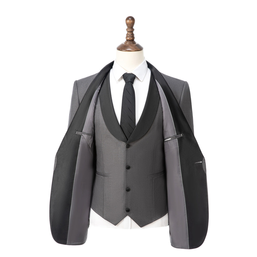 Formal 3 Pieces Mens Suit Flat Shawl Lapel Tuxedos (Blazer+vest+Pants) mens event wear