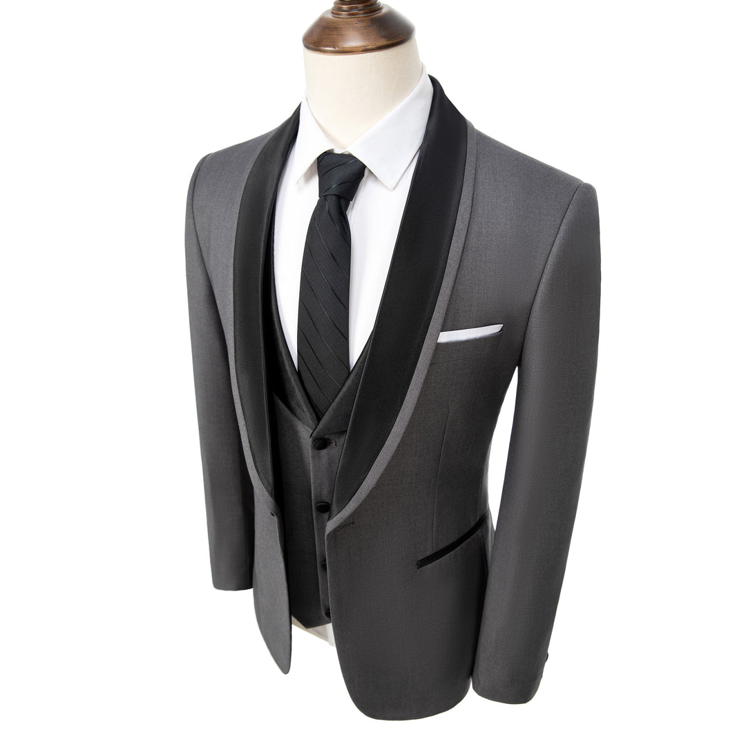 Formal 3 Pieces Mens Suit Flat Shawl Lapel Tuxedos (Blazer+vest+Pants) mens event wear