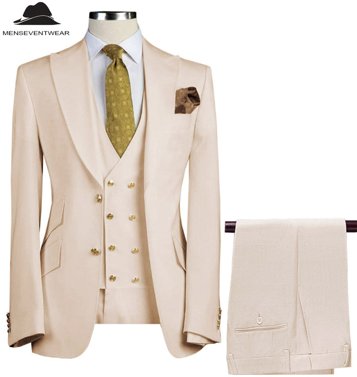 Formal Men's Suit 3 Piece Peak Lapel Solid Color Tuxedo Wedding (Blazer + Vest + Pants) mens event wear