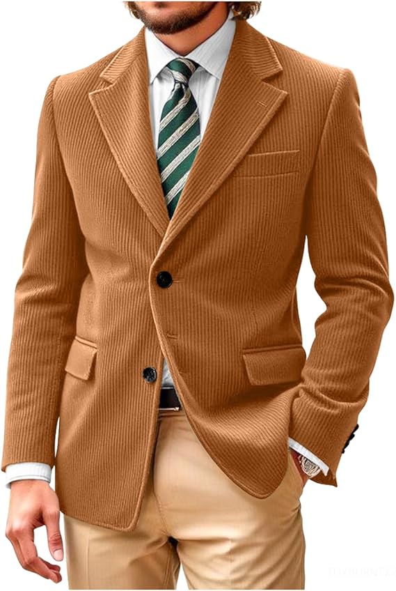 Men's Casual Corduroy Suit Retro Slim Fit Notch Lapel Sports Jacket mens event wear