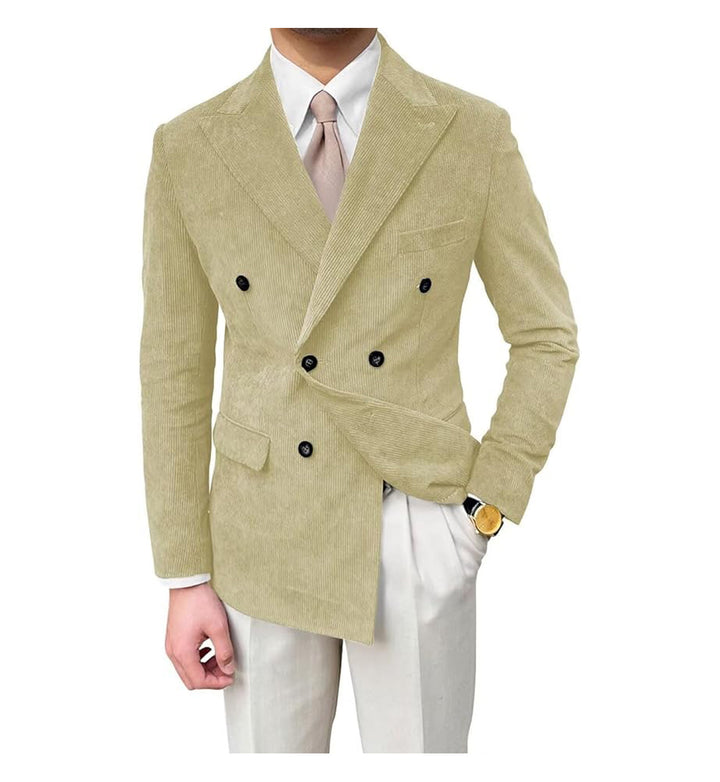 Men's Fashion Corduroy Peak Lapel Double Breasted Jacket Sport Coat mens event wear