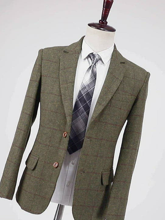 2 piezas para hombres Tweed verde tweed a cuadros Notch de la solapa esmoquin para boda (blazer+pantalones)