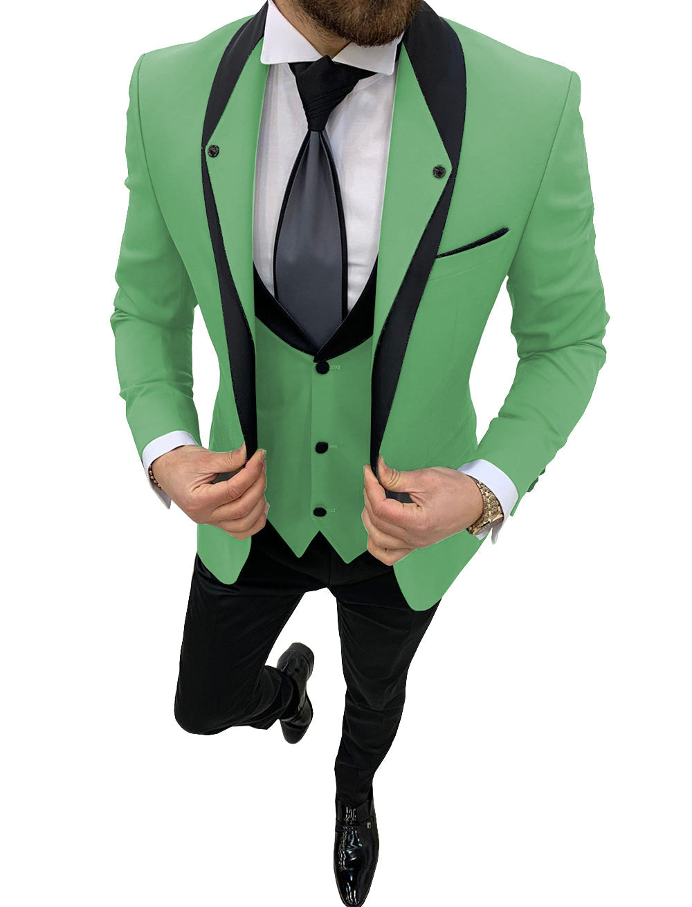 Casual Men's 3 Pieces Mens Suit Shawl Lapel Tuxedos (Blazer+vest+Pants) mens event wear