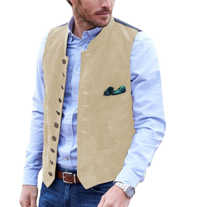 Casual Men's Classic Suede Stand Collar Waistcoat Denim Jacket menseventwear
