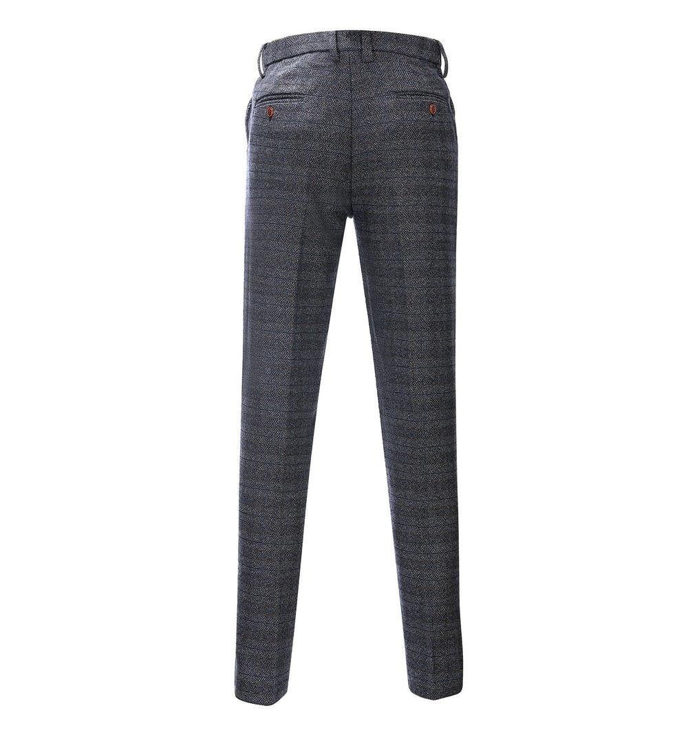 Casual Men's Suit Pants Dark Grey Plaid Pleat-Front Trousers menseventwear