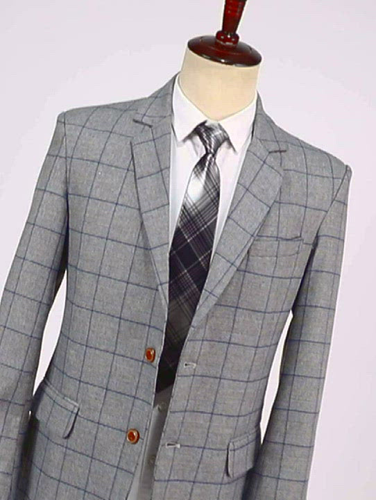 Abito da uomo Business 2 pezzi Formale Grigio Ploid Notch Lavante smoking per matrimonio (blazer+pantaloni)