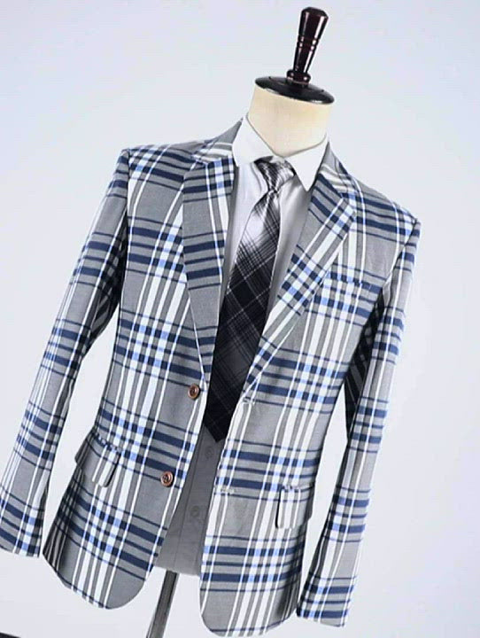 Costume pour hommes Tweed 2 pièces Business Grey Plaid Notch Notch Smokings For Wedding (Blazer + Pantalon)