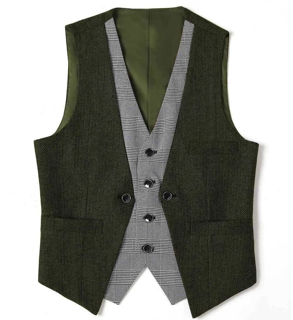 Fashion Men's Suit Vest Herringbone V-Neck Waistcoat mens event wear