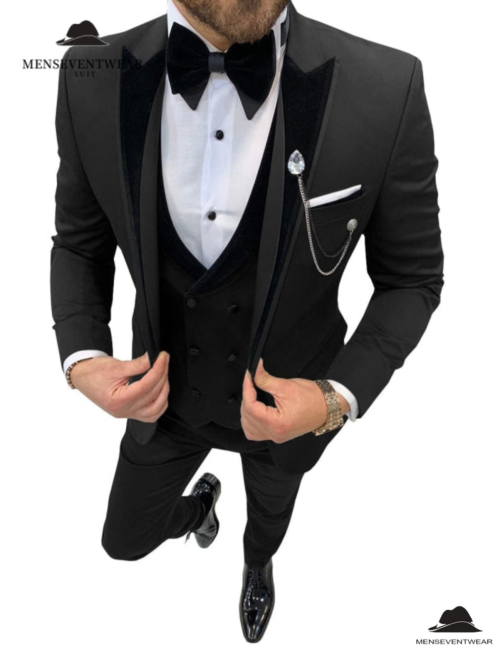 Formal 3 Pieces Mens Suit Classic Flat Peak Lapel Solid Tuxedos (Blazer+vest+Pants) mens event wear