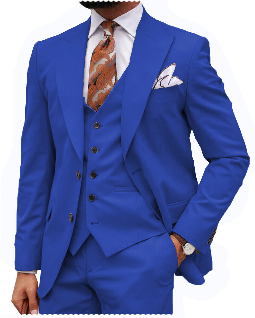 Formal Men's 3-Piece Regular Fit Peak Lapel Flat Men's Wedding Suit (Blazer + Vest + Pants) mens event wear
