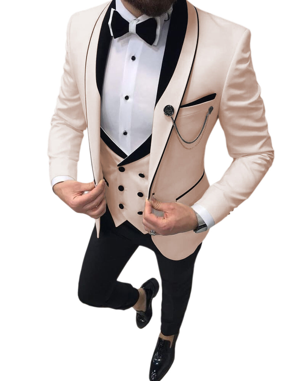 Formal Men's 3 Pieces Mens Suit Shawl Lapel Tuxedos For Wedding (Blazer+vest+Pants) mens event wear