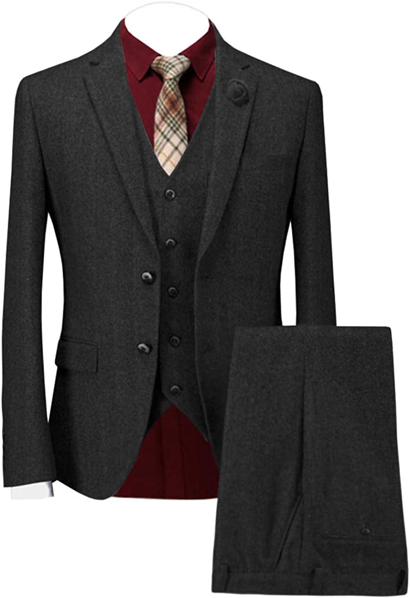 Men's Casual 3 Piece Men's Suit Classic Herringbone Notch Lapel Tuxedo (Blazer + Vest + Pants) menseventwear