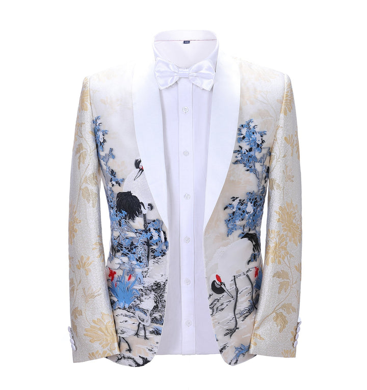 Men's Casual Chinoserie Patterned Shawl Lapel  Blazer mens event wear