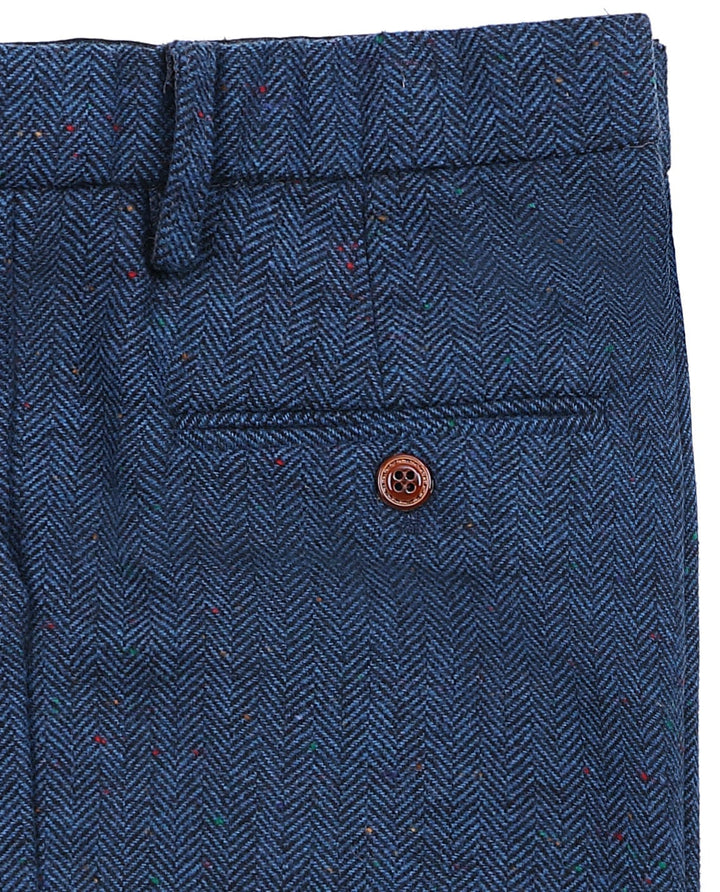 Men's Casual Suit Pants Royal Blue Herringbone Pleat-Front Trousers menseventwear